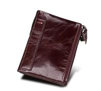 HUIJIQX Cartera para moneda, diseño de vaca auténtica, personalizable, corto, tarjetero, de cuero, para hombre, marca masculina, rojo marrón, Talla única