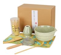 HuiJuKeJi Juego de té Matcha de 7 piezas para principiantes - Elegante juego con batidor, filtro, cuenco, cuchara y base de tela (Verde)