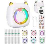 HuiJuKeJi LED Mini Impresora, Impresora de Bolsillo, Mini Impresora fotográfica para Smartphone, Impresora de Pegatinas, Impresora térmica para Diario, Logotipo, Notas, Diario, Lista, memo (Blanco)