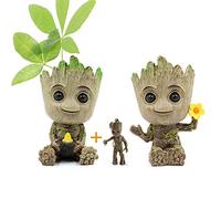 Huike Baby Groot Maceta con llavero, figura de acción innovadora para plantas y soporte para bolígrafos, maceta decorativa para plantas, macetas con orificio de drenaje para decoración (2 estilos)