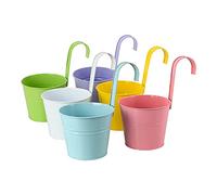 HUIKJI 6 macetas colgantes con gancho, cubo de metal con asa para valla, balcón, jardín, barandilla, decoración de pared, multicolor