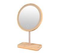 HUIKJI Espejo de maquillaje de madera de bambú LED, espejos cosméticos de escritorio, batería recargable USB, lámpara táctil ajustable de belleza