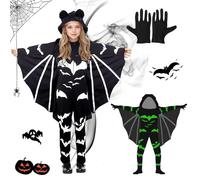 HUIKUANGEU Disfraces de Halloween,Capa de Murciélago,Disfraces de Carnaval,Halloween Disfraz,Mono de murciélago para niños,para Carnaval,Mardi Gras,Fiesta Temática,Víspera de Todos los Santos