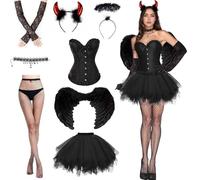 HUIKUANGEU Disfraz de Ángel para Mujer,Disfraz Angel Negro,Alas de Angel Disfraz Adulto,para Carnaval,Mardi Gras,Fiesta Temática,Víspera de Todos los Santos