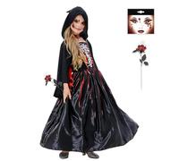HUIKUANGEU Disfraz de Bruja Reina Vampiresa y Esqueleto para Niña, Halloween y Carnaval