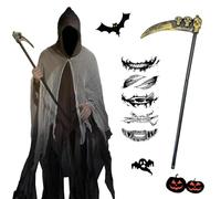 HUIKUANGEU Disfraz Muerte, Parca, Disfraz de Grim Reaper, Halloween, Segador