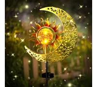 HUIKUANGEU Lámpara solar de sol y luna, lámparas solares de jardín, luces decorativas para exteriores con esfera de cristal LED luz, luna lámpara solar, para exteriores para balcón, camino, césped.