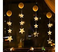 HUIKUANGEU Parpadeoluces de Cortina de Ventana Blanco Calido,4 Piezas Cortina de Luces Led,Decoración para la Navidad,Led Star Fairy Lights,Led Luces de Navidad a Pila Para Interior Exterior Navidad