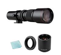 HUIOP - Cámara de fotos Super Teleobjetivo 500 mm F/8.0-32 Zoom Manual T-Mount + 2 lentes teleconvertidores 500 mm + anillo adaptador T2 de repuesto para Canon Rebel T7 T7i T6 T6i T5 80D