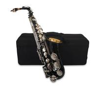 HUIOP Contralto MIB Negro Saxofón Latón Concha Blanca Instrumento de Viento Funda Cepillo Limpieza