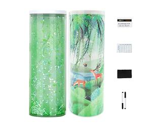 HUIOP Estuche para Lápices de Arenas Movedizas,Estuches de lápices multifuncionales de pie Quicksand Estuche de lápices Organizador de Doble Capa cilíndrico Lindo portabolígrafos con Espejo