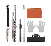 HUIOP Flauta con orificio cerrado de 16 agujeros, flautas con llave C, instrumento de viento de madera de cuproníquel con paño de limpieza, guantes de varilla, destornillador