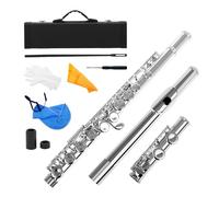 HUIOP flauta,Flauta de concierto occidental Cuproníquel chapado en plata 16 hoyos C Llave Instrumento de instrumento de viento de madera con paño de limpieza Guantes en barra Destornillador Mini Funda