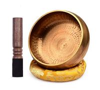 HUIOP - Juego de cuenco tibetano con cuenco de sonido de metal hecho a mano de 20,5 cm y cojín suave (color al azar) y madera para meditación, sonido, chakras, curación, yoga, relajación, Buddhi