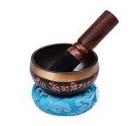 HUIOP Juego de cuencos tibetanos con cuenco de metal hecho a mano de 9,5 cm y cojín suave (color al azar) y golpeador de madera para meditación, sonido, chakras, curación, yoga, relajación, canto
