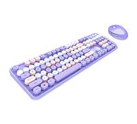 HUIOP Juego de Teclado y Mouse Sweet Keyboard Mouse Combo Mixed Colour 2.4G Wireless Keyboard Mouse Set Tapa de tecla de suspensión Circular para PC Laptop Purple