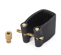 HUIOP 【Ligadura de Saxofón】Accesorios de Saxofón Duraderos Metal Cuero PU Negro (tenor C66) (C65 medio)