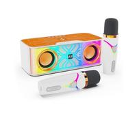 HUIOP Máquina de karaoke Altavoz de diseño Mecha transparente Juego de micrófono y altavoz BT portátil con 2 micrófonos inalámbricos Luz de color LED Micrófono de mano Regalos de karaoke para fiesta d