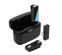 HUIOP Micrófono inalámbrico Micrófono de solapa profesional Micrófonos con clip Reducción de ruido Sin retraso Plug and Play Ligero Doble micrófono recargable para teléfono móvil Difusión de decir