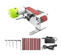 HUIOP Mini lijadora de banda horizontal Lijadora eléctrica Lijadora de pulido Amoladora Lijadora Pequeña máquina de banda de arena Rotación delantera y trasera de un solo toque Regulación de 7