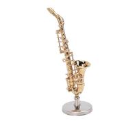 HUIOP Réplica de Saxofón de Latón en Miniatura con Caja Almacenamiento, Modelo Saxofón Tenor 8,5 Cm, Exhibición Decorativa para Escritorio o Mesita Noche, Regalo para Amantes la Música