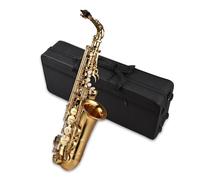 HUIOP Saxofón,Mib Saxofón alto Latón Lacado Saxofón alto Instrumento de viento con estuche de transporte Guantes Correas Paño de limpieza y cepillo Cañas silenciadoras para saxofón Almohadilla para bo