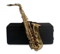 HUIOP Saxofón,Saxofón Alto dorado Eb,cuerpo de latón,teclas de concha blanca,instrumento de viento de madera con estuche de transporte,guantes,paño de limpieza,cepillo,cuello de saxo,saxofón de latón