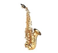 HUIOP Saxofón soprano Sib Laca dorada Saxofón de latón con estuche para instrumento Boquilla Correa de tela Cepillo de limpieza para músicos principiantes,Saxofón soprano sib