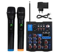 HUIOP sintonizador,Mezclador de audio profesional con micrófono inalámbrico dual,interfaz de sistema de consola de placa de sonido Mezclador de DJ de 4 canales,adecuado para DJ Karaoke PC Altavoz de g