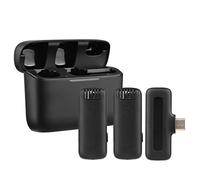 HUIOP - Sistema de micrófono inalámbrico portátil con un disparador y dos con 1 receptor y 2 micrófonos de pinza de alcance de transmisión de 20 m, batería integrada con estuche de Ment para