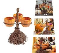 HUIOP Soporte para Tazón de Bocadillos de Calabaza Halloween, Material Plástico Calidad Alimentaria, Diseño único Tres Tazones Cerámica, Soporte para Escoba Más Fuerte, Entretenimiento en Interiores