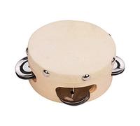 HUIOP - Tambor de mano de 4 pulgadas con metal de una sola fila Jingles piel de oveja piel de tambor Tambores de madera Entretenimiento musical Sello para adultos Niños Dancine Canta,pandereta,t