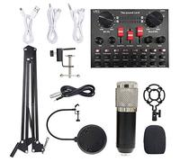 HUIOP Tarjeta de Sonido en Vivo Multifuncional BM800 Juego de micrófono Equipos de grabación de Audio (Negro y Plateado),Sound Card Microphone Set