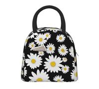 HUIopq Bolsa de almuerzo aislada de moda con estampado de flores y margaritas blancas, para comidas, aperitivos, bebidas, adultos, niños y familias