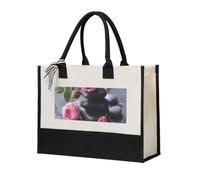 HUIopq Bolsa de lona con estampado de piedras y rosas para spa, ecológica, de gran capacidad, para playa, viajes, oficina