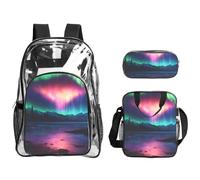 HUIopq Dark Northern Lights - Juego de mochila transparente unisex de 3 piezas, bolsa de almuerzo transparente, estuche para bolígrafos, viajes al aire libre