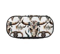 HUIopq Estuche versátil con diseño de calavera de toro tribal sobre blanco, gran capacidad, para escuela, oficina, maquillaje, accesorios de viaje, Black, Talla única, Organizador de bolsas