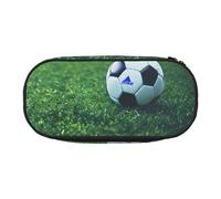 HUIopq Estuche versátil con diseño de pelota de fútbol sobre hierba, gran capacidad, para escuela, oficina, maquillaje, accesorios de viaje, Black, Talla única, Organizador de bolsas