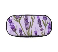HUIopq Estuche versátil con estampado de sello de lavanda de gran capacidad para bolígrafos, escuela, oficina, maquillaje, accesorios de viaje, Black, Talla única, Organizador de bolsas