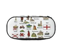 HUIopq Estuche versátil con estampado de símbolos culturales del Reino Unido, gran capacidad, para escuela, oficina, maquillaje, accesorios de viaje, Black, Talla única, Organizador de bolsas