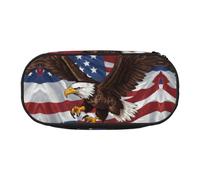 HUIopq Estuche versátil para lápices, diseño de bandera nacional estadounidense con águila, gran capacidad, para escuela, oficina, maquillaje, accesorios de viaje, Black, Talla única, Organizador de