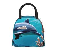 HUIopq Hermosa bolsa de almuerzo aislada de moda con estampado de delfines del mundo submarino, para comidas, aperitivos, bebidas, adultos, niños y familias