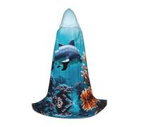 HUIopq Hermosa capa con capucha de delfines del mundo submarino con estampado de coral, disfraz de cosplay, festival, carnaval, vacaciones familiares, aventuras al aire libre