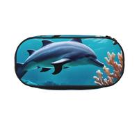 HUIopq Hermoso estuche versátil con estampado de delfines del mundo submarino, gran capacidad, estuche versátil para bolígrafos, escuela, oficina, maquillaje, accesorios de viaje, Black, Talla única