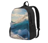 HUIopq Ocean Sea Wave Print Mochila unisex de gran capacidad para viajes, trabajo, aventura al aire libre