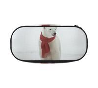 HUIopq Polar Bear - Estuche versátil para lápices, diseño de oso rojo, gran capacidad, para escuela, oficina, maquillaje, viajes, accesorios, Black, Talla única, Organizador de bolsas