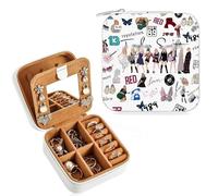 Huipalon Joyero de viaje para amantes de la música, pequeño joyero con espejo, organizador de joyas de viaje para collares, aretes, anillos, regalos para amantes de la música, regalos para fanáticos