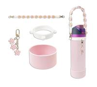 Huipalon Juego de 4 accesorios para taza para botella de agua Owala de 24 onzas, funda de silicona para Owala Freesip compatible con Owala Twist & Flip con correa portátil hecha a mano y dije floral