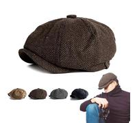 HUIQINGLI Gorras de Boina Gorra Octogonal de Vendedor de periódicos, Sombreros de Boina de Pintor Vintage, Gorras Planas para Hombre Tamaño Ajustable (Talla única,Café)