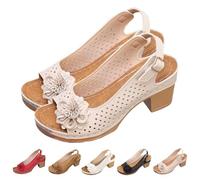 HUIQINGLI Orthopedic Sandals for Women - Casual Solid Color Hollow Out Floral Decor Sandals, Summer Open Toe Ankle Buckle Strap Chunky Non Slip Dress Shoes (Apricot,36)